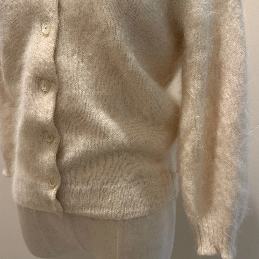 Vintage ivory French angora and lambswool button collared cardigan sweater - Picture 3 of 7